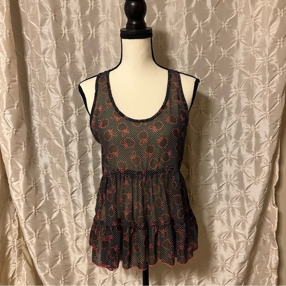 Audrey 3+1 Sheer Black Apple Ruffled Tiered Racerback Tank Top - Picture 1 of 9